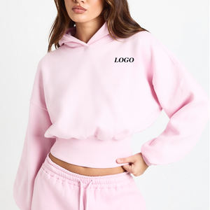 Sweat à capuche court léger pour femme avec ourlet côtelé et manches longues, matière respirante pour l'extérieur, service OEM 2026 - Product Image 1