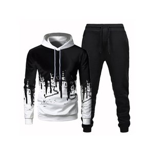 Échantillon Gratuit OEM Ensemble Sweat-shirt et Pantalon Homme 100% Coton Imperméable Manches Longues Imprimé Oversize Pull à Capuche Vente en Gros Noir - Product Image 1