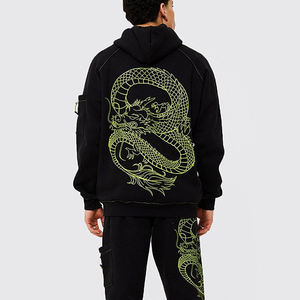 Personalizado Puff impresión chándal hombres 2024 algodón pesado de gran tamaño pantalones de pierna ancha cremallera frontal conjunto de chándal - Product Image 2