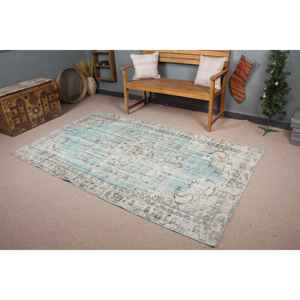 Alfombra Turca de 4.6x7.6 pies, Alfombra Vintage, Alfombra Floral Azul y Blanca - Product Image 1