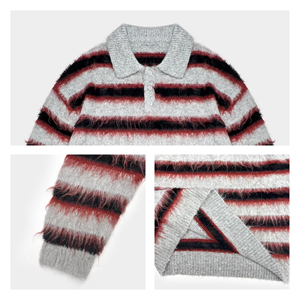 Pull en mohair à logo personnalisé OEM, tricot rayé, pull en maille moelleux d'automne, manches longues, laine standard, chaud, pour homme - Product Image 6