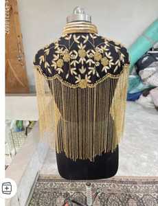 Elegante capa burlesca con flecos de lentejuelas con cuentas, cuello alto, hermosa ropa festiva para ocasiones de Club, logotipo trasero personalizable - Product Image 5