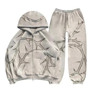 Conjunto personalizado de Sudadera con capucha de algodón para hombre, conjuntos de joggers deportivos con estampado de farol, chándal informal holgado Unisex - Product Image 2