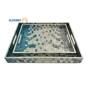 Bandejas de servicio de concha de Capiz hechas a mano tradicionales de alta calidad Bandejas de almacenamiento decorativas para el hogar de lujo - Product Image 5