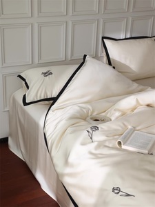 ผ้าปูที่นอนซาติน100% ชุดดอกเที่ยงคืนสไตล์โมเดิร์นพร้อมผ้าลินิน - Product Image 3