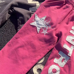 Pantalones de felpa francesa gruesos con estampado personalizado, ropa de calle alta, pantalones casuales de pierna ancha lavados desteñidos Vintage, patrón recto, no tejido, OEM - Product Image 3