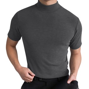 T-shirts décontractés à manches courtes et col roulé pour hommes, t-shirts de base d'été, motif 100% polyester, couleur unie, maillot masculin d'été - Product Image 6