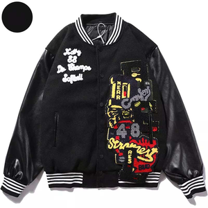 Boxy Varsity Jacket Baseball Lettermen Jacket <b>Music</b> Band Mens Letters Embroidery Patchwork College Jackets - Product Image 3