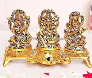 Pièce maîtresse en métal antique Laxmi Ganesh Saraswati Diyas Home Decor avec mèche à huile pour Diwali Wedding Corporate Gift Return Gift - Product Image 2