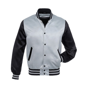 Elegante chaqueta bomber de satén con brillo perlado, bolsillos laterales con cremallera y cuello acanalado elástico hecho en Pakistán - Product Image 1