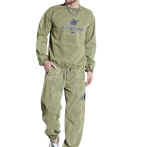 Conjunto de Sudadera con Capucha y Pantalón Largo para Hombre, Estilo Desgastado con Parches Bordados, Lavado Ácido, Alta Calidad, Venta al por Mayor - Product Image 2