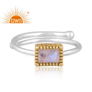 แหวนพลอยมูนสโตนสีรุ้งประดับอัญมณีสีเงินสเตอร์ลิงธรรมชาติดีไซน์ล่าสุดสำหรับเป็นของขวัญสำหรับผู้หญิง - Product Image 2