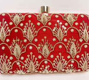 Customized Luxury <b>Party</b> Wear Clutch <b>Bag</b> High Quality Oval Shape Brass Frame Handmade Heavy Embroidery Silk Material Customizable - Product Image 2