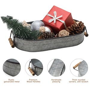 Bandeja para servir alimentos de forma ovalada de Metal galvanizado antiguo con mango de madera para el hogar, Hotel, aperitivos, bebidas, Bandejas para servir - Product Image 2