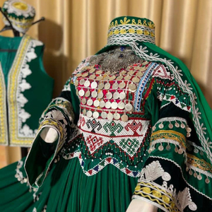 Velvet Fabric Made Fully Customized Embroidered Kuchi Tribal Traditional Afghan Couple <b>Weddings</b> Wear <b>Dresses</b> With Afghani Topi - Product Image 4