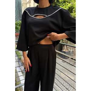 Costume d'été décontracté en modal avec détails d'accessoires sur la poitrine 10255 - Product Image 1