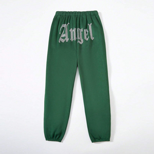 Pantalones deportivos para mujer con pedrería, tejido de mezcla de algodón y poliéster de primera calidad, cintura elástica con cordón ajustable. - Product Image 1