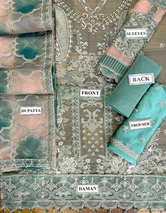 ชุดเดรสยาวสไตล์ปากีสถานแบบดั้งเดิมสำหรับงานปาร์ตี้ ดีไซน์ใหม่ ผ้าจอร์เจตต์ไหมทรงหลวมยาวกรอมพื้น - Product Image 3