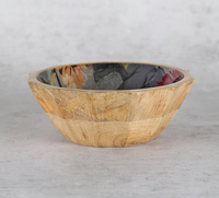 Bol de service personnalisable en bois hexagonal fait à la main sans danger pour les aliments motif émaillé multi-feuilles Unique Technique polie vente chaude maison