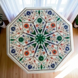 Plateaux de table octogonaux en marbre blanc et plateau de table à manger en marbre blanc pour la décoration de la maison avec un design en marbre - Product Image 3