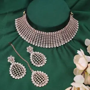 Satu Set perhiasan kalung berlian cantik kalung mutiara berlian Amerika perhiasan India Selatan berlapis emas barang hadiah.