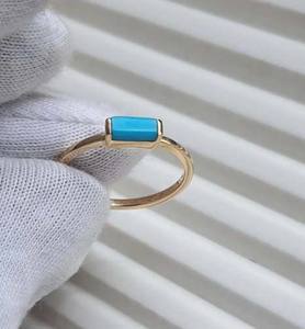 Belle qualité Turquoise 6x12mm forme de marquise lisse pierre précieuse lunette ensemble 925 argent Sterling plaqué or bague de mariage fêtes minces - Product Image 2