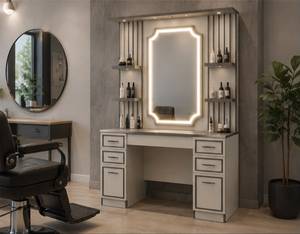 Station de coiffure Hite en MDF avec évier, miroir, armoire de rangement, portable, durable, professionnelle, mobilier de salon de coiffure - Product Image 1