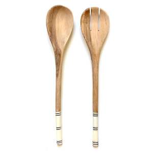 Ensemble de serveurs à salade en bois d'acacia 100% durable Ustensiles de cuisine pour mélanger et servir Fabriqué en Inde pour la cuisine à domicile - Product Image 3