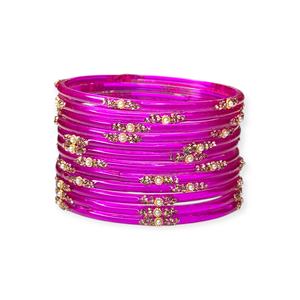 Bracelets en verre rose plaqués or tendance de qualité supérieure avec des détails en cristal taille émeraude Prêts à être expédiés pour les mariages, les fêtes et les occasions spéciales - Product Image 3