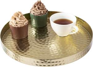 Plateau rond en métal martelé Plateau décoratif et de service pour la maison, l'hôtel et les cadeaux - Product Image 4