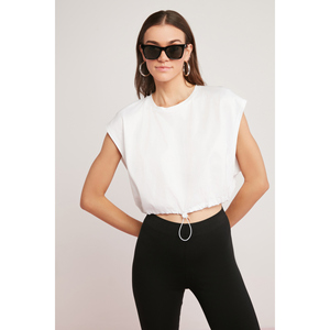 T-shirt sans manches à col rond et ourlet à boutons 100 % coton pour femme ETHIQUET Angelice - Product Image 1
