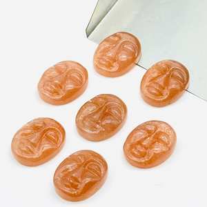 Pierre de lune pêche sculptée à la main 18x14mm forme de visage ovale pierre précieuse naturelle en vrac pour la fabrication de bijoux - Product Image 3