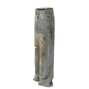 Vente en gros de pantalons longs amples en denim 100% coton pour hommes, décontractés, droits, jambes larges, haute qualité, fabriqués sur mesure, pour le printemps et l'automne - Product Image 2