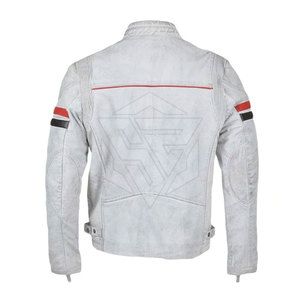 Chaqueta de Motociclista de Cuero Personalizada para Hombre al por Mayor, Cuello Alto, Logotipo Frontal, Diseño Vintage, Cierre de Cremallera, Resistente al Viento, Ecológica - Product Image 2