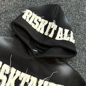 Sweat à capuche ample en molleton respirant 100 % coton 350 g/m² de haute qualité, imprimé en relief, avec patchs personnalisés et logo brodé pour homme - Product Image 2