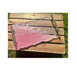 Latest Design <b>Resin</b> Serving Tray With Best Quality & Best <b>Price</b> <b>Epoxy</b> <b>Resin</b> Tray With Matte Handle Light Pink & Transparent Tray - Product Image 1
