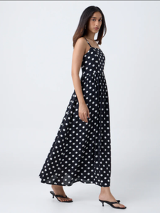 Vestido acampanado de algodón con lunares negros LOV - Product Image 2