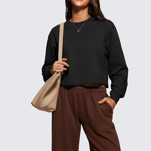 Alta calidad logotipo personalizado de manga larga 100 algodón de gran tamaño mujeres en blanco recortado Top sudadera de mujer personalizada - Product Image 6