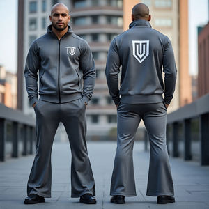 Chándal con cremallera para hombre más nuevo con pantalones acampanados/100% algodón y material transpirable con pantalones holgados y chándales con cremallera - Product Image 6