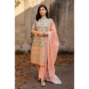 Ensemble de costume 3 pièces en velours côtelé imprimé pour femmes, couleur pêche - Product Image 1