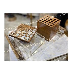 Diseño de grabado de madera de acacia natural Bakhoor Juego de caja de 3 piezas y bandeja para servir Quemador de incienso Calidad elegante de Candid - Product Image 1
