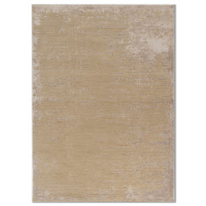 Tapis en laine et viscose tufté à la main blanc et or, motif abstrait rayé, pour usage domestique - TOD-45028, tapis de chambre pour salon et couloir - Product Image 1