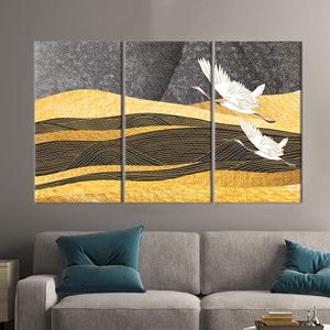 Obra de arte impresa en lienzo: Dos cigüeñales volando, decoración moderna en color amarillo, 3P: estirado sobre lienzo - Product Image 1