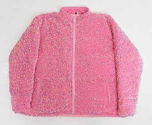 Women's Winter Reversible Sequin Knitted Puffer Bomber Jacket Stand Polyester <b>Fabric</b> Shiny <b>Glitter</b> Sparkly Breathable Quick Dry - Product Image 1