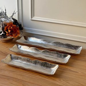 Décoration de table artisanat aluminium métal nickelé feuille d'or blé Design poignée plateau en métal décoratif en gros - Product Image 4