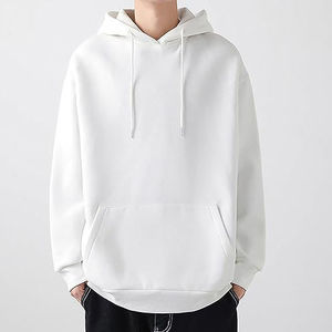 เสื้อฮู้ดดี้ผ้าฝ้ายหนาน้ำหนักมากสำหรับผู้ชาย ทรงโอเวอร์ไซส์ สีน้ำเงินล้วน แบบสวมหัว ไหล่ตก ยูนิเซ็กส์ สตรีทแวร์ ขายส่ง - Product Image 4