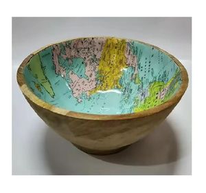 Vajilla Cuencos de madera Cuencos decorativos de madera para servir con esmalte Impreso Mapa del mundo Cuenco para el hogar y la cocina del Hotel - Product Image 1