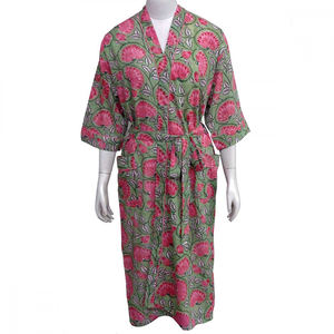 Kimono indien à motif floral imprimé en blocs au meilleur prix 100% coton Cambric Spaghetti Strap Wraparound pour les femmes Soft Summer - Product Image 5