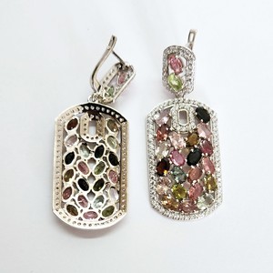 Customizable 925 <b>Silver</b> <b>Earrings</b> Multi-Tourmaline Gemstones <b>Long</b> Dangle Design Trendy Quartz for Women-for Weddings Parties Gift - Product Image 3