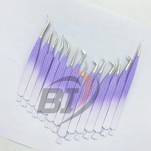 Pinzas de extensión de pestañas blancas/moradas de dos tonos con logotipo personalizado profesional Acero inoxidable sostenible con punta puntiaguda - Product Image 3